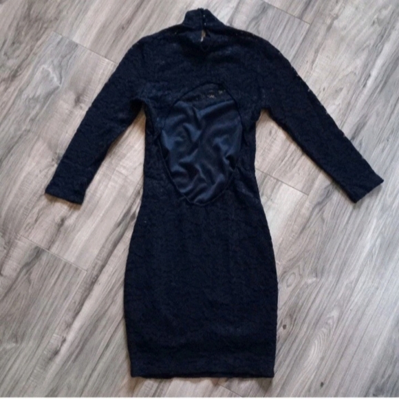 Necessary Clothing Black Lace Mock Neck Bodycon Evening Cocktail Dress Size S - Picture 4 of 7